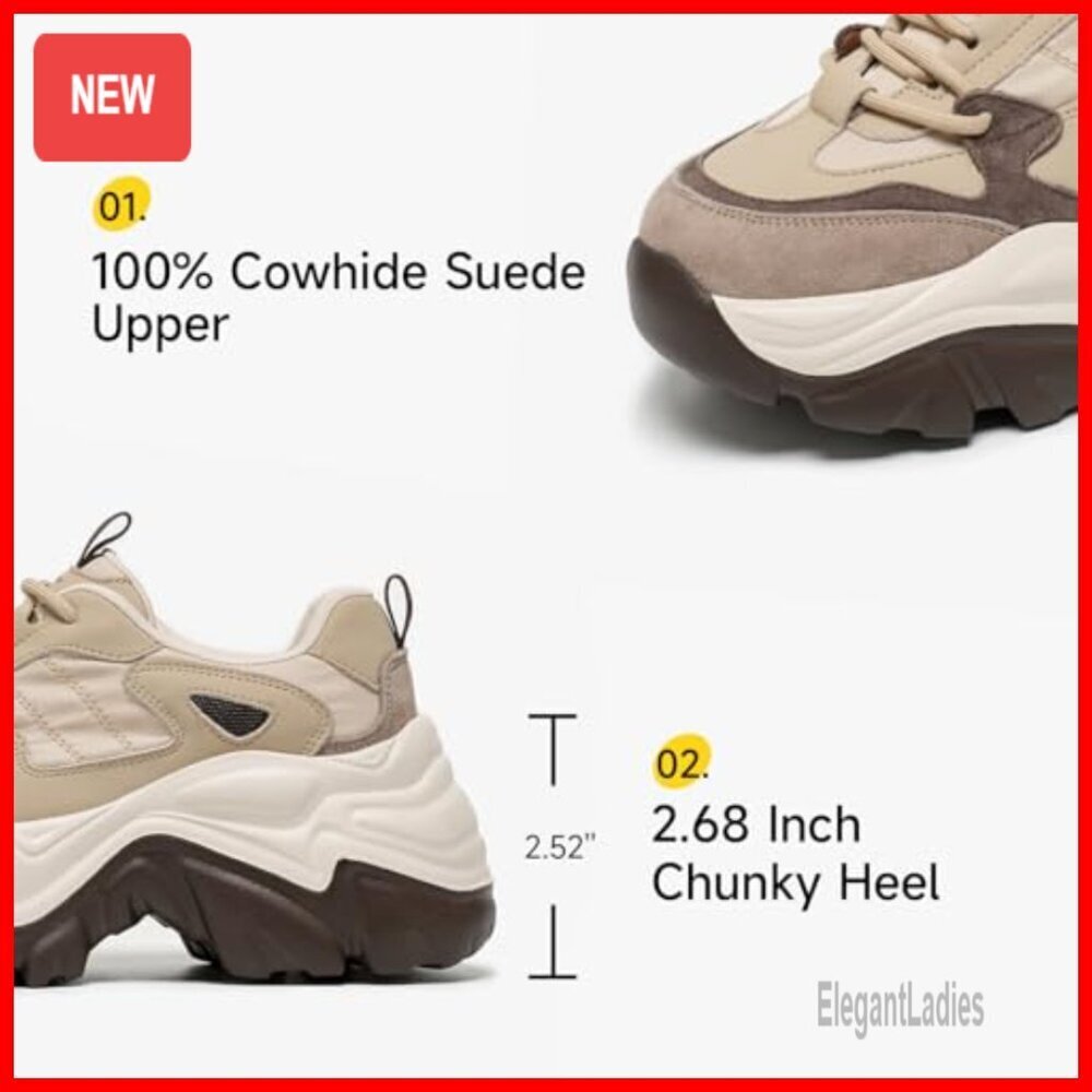 Chunky Leather Sneakers with Lace-Up Design, EVA Sole, Comfort Fit - Picture 5 of 7
